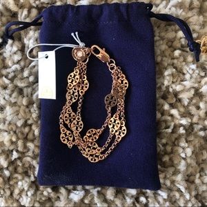 Tory Burch Double Strand Logo Rose Gold Bracelet
